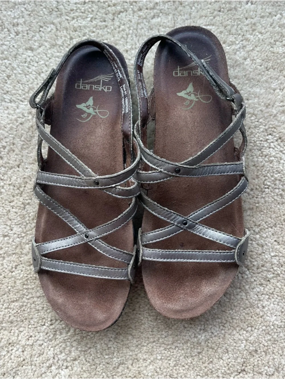 Dansko Jolie Gold Strappy Leather Comfort Cork Sandals - Sz 41 (10.5-11) - VGUC